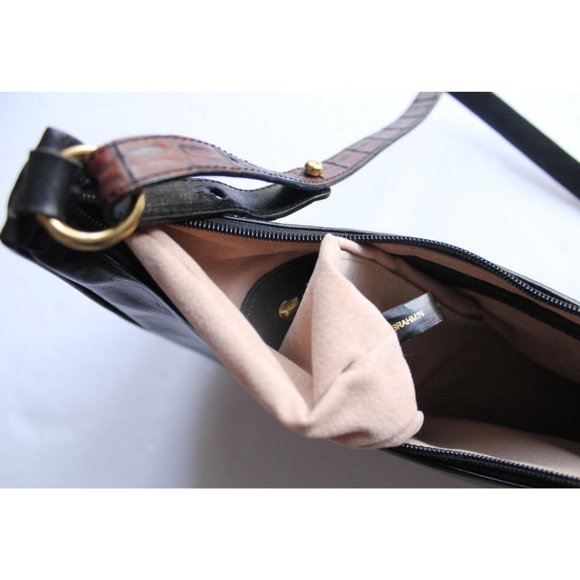 Brahmin Vintage Croc Embossed Shoulder Bag in Brown Black - Picture 8 of 8